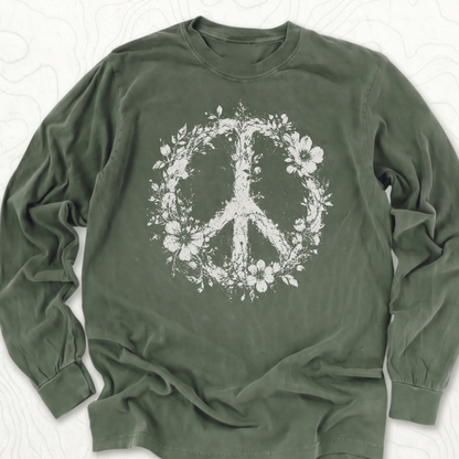 Floral Peace LS T-shirt - Hemp