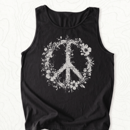 Floral Peace Tank Top - Black