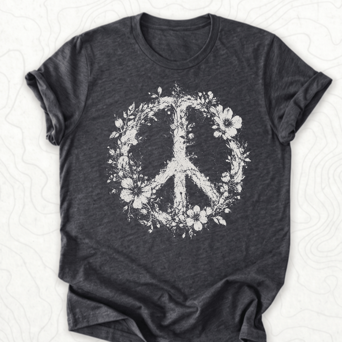 Floral Peace Tee - Dark Grey Heather