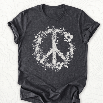 Floral Peace Tee - Dark Grey Heather