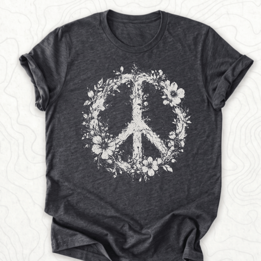 Floral Peace Tee - Dark Grey Heather