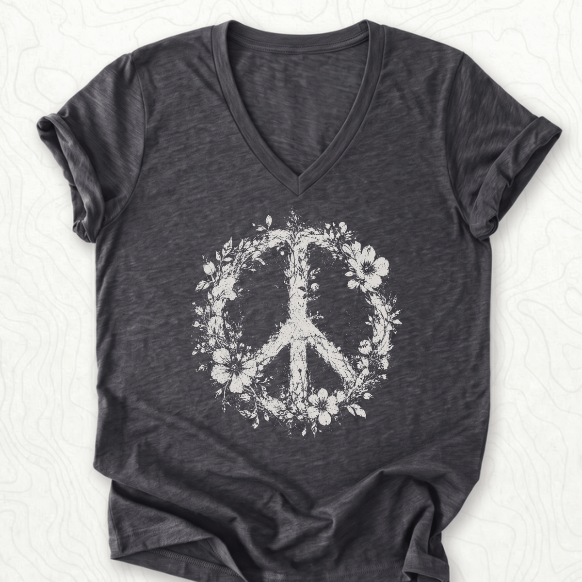 Floral Peace V-Neck - Dark Grey Heather