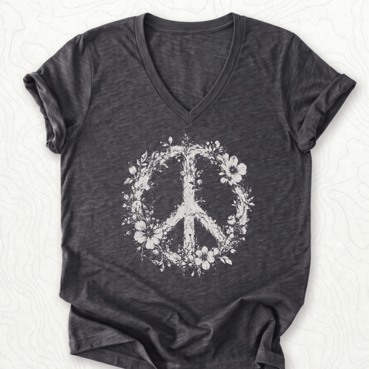 Floral Peace V-Neck - Dark Grey Heather