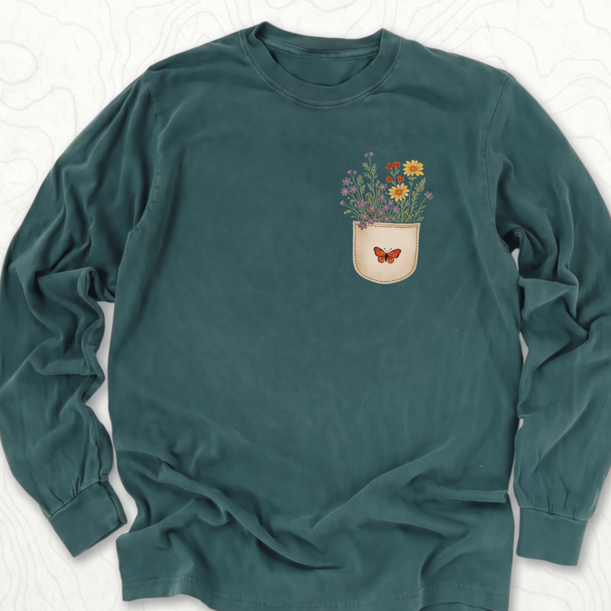 Floral Pocket LS T-shirt - Blue Spruce
