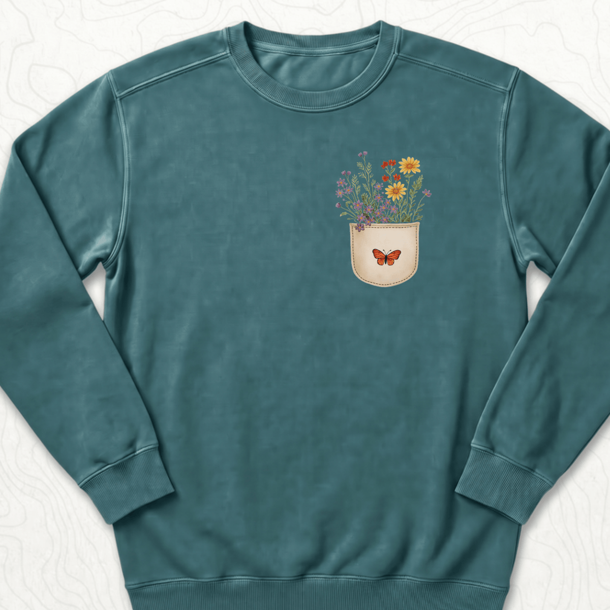 Floral Pocket Sweatshirt - Blue Spruce