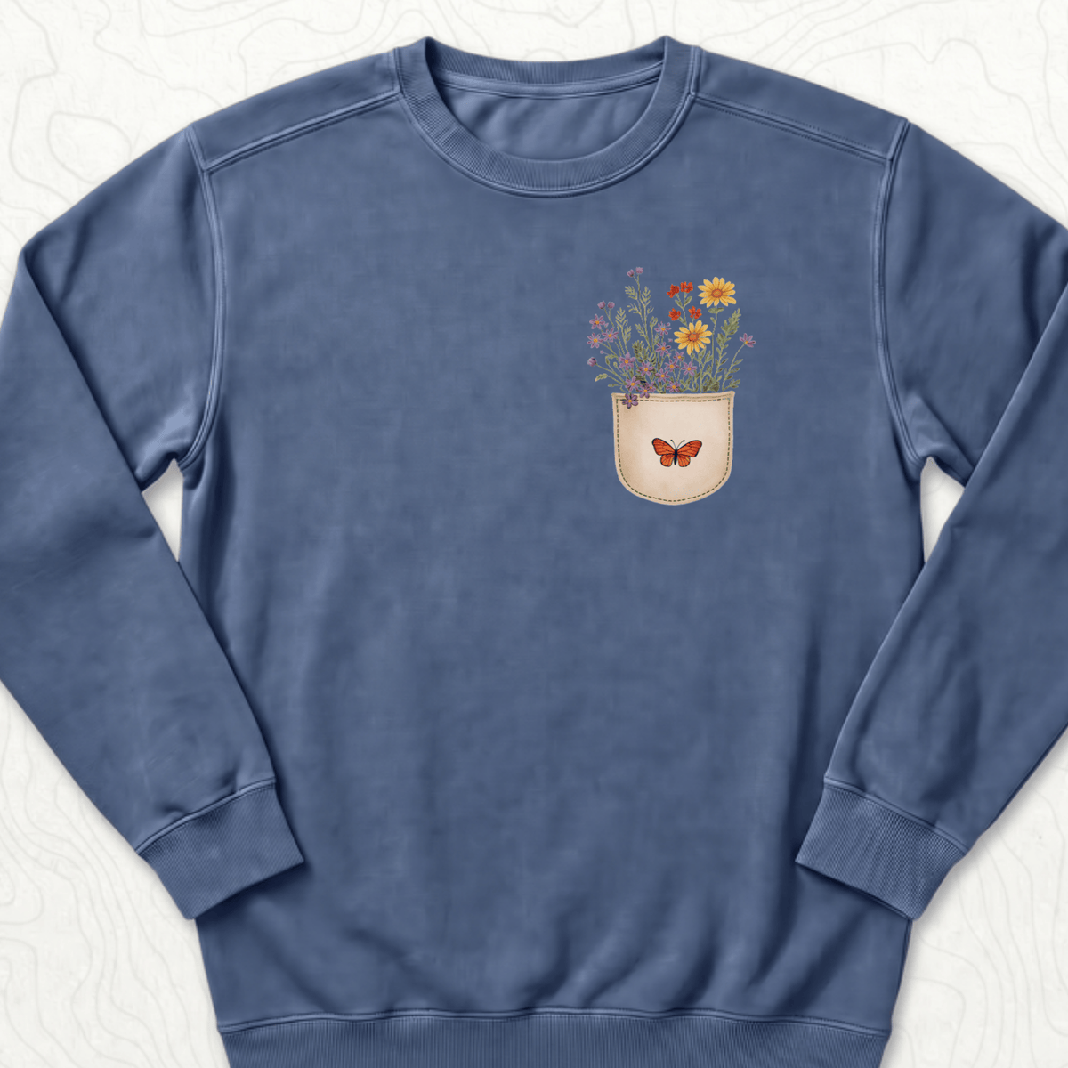 Floral Pocket Sweatshirt - Denim