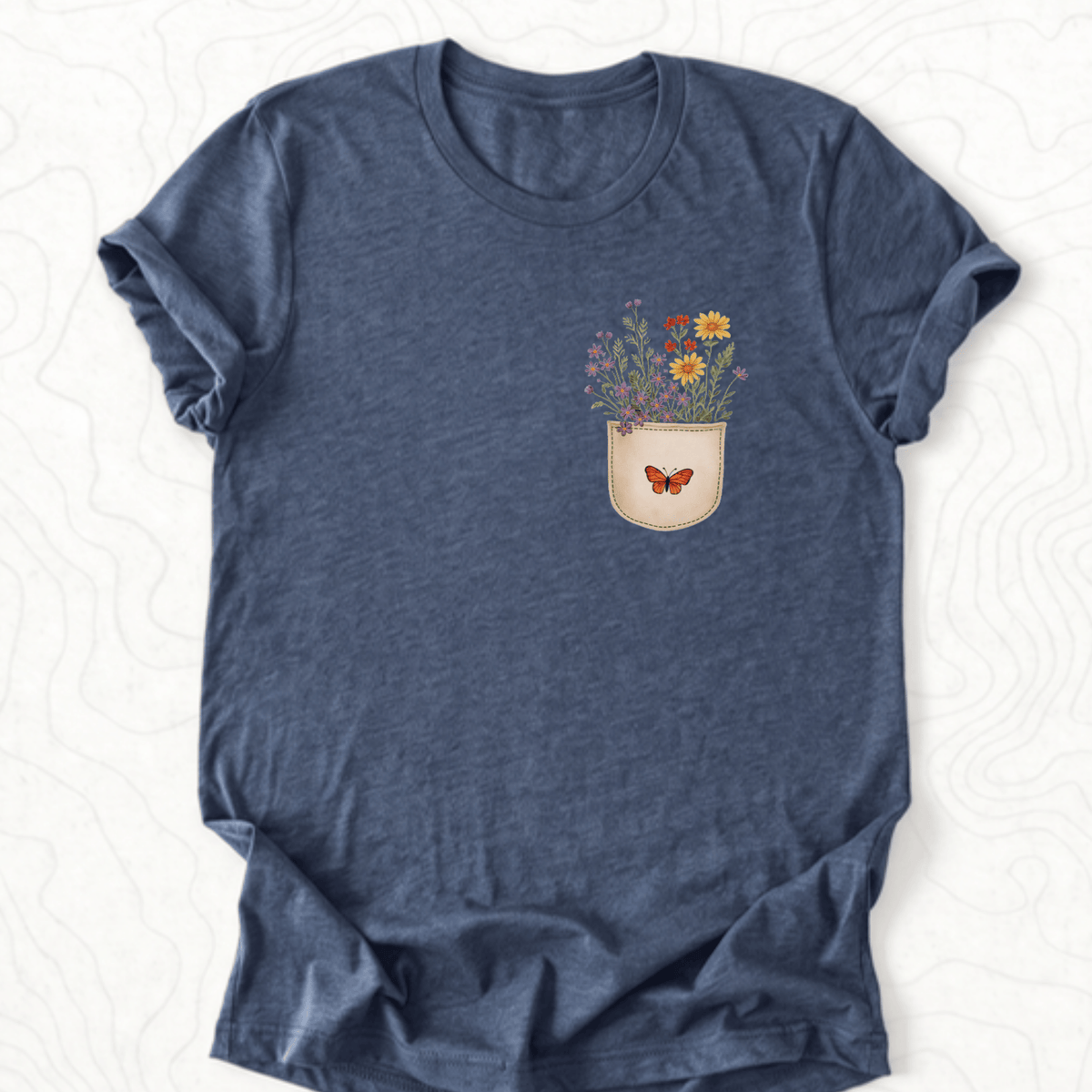 Floral Pocket Tee - Heather Navy