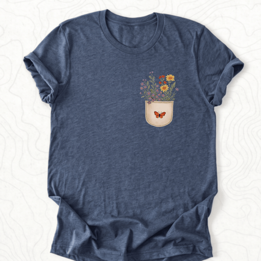Floral Pocket Tee - Heather Navy