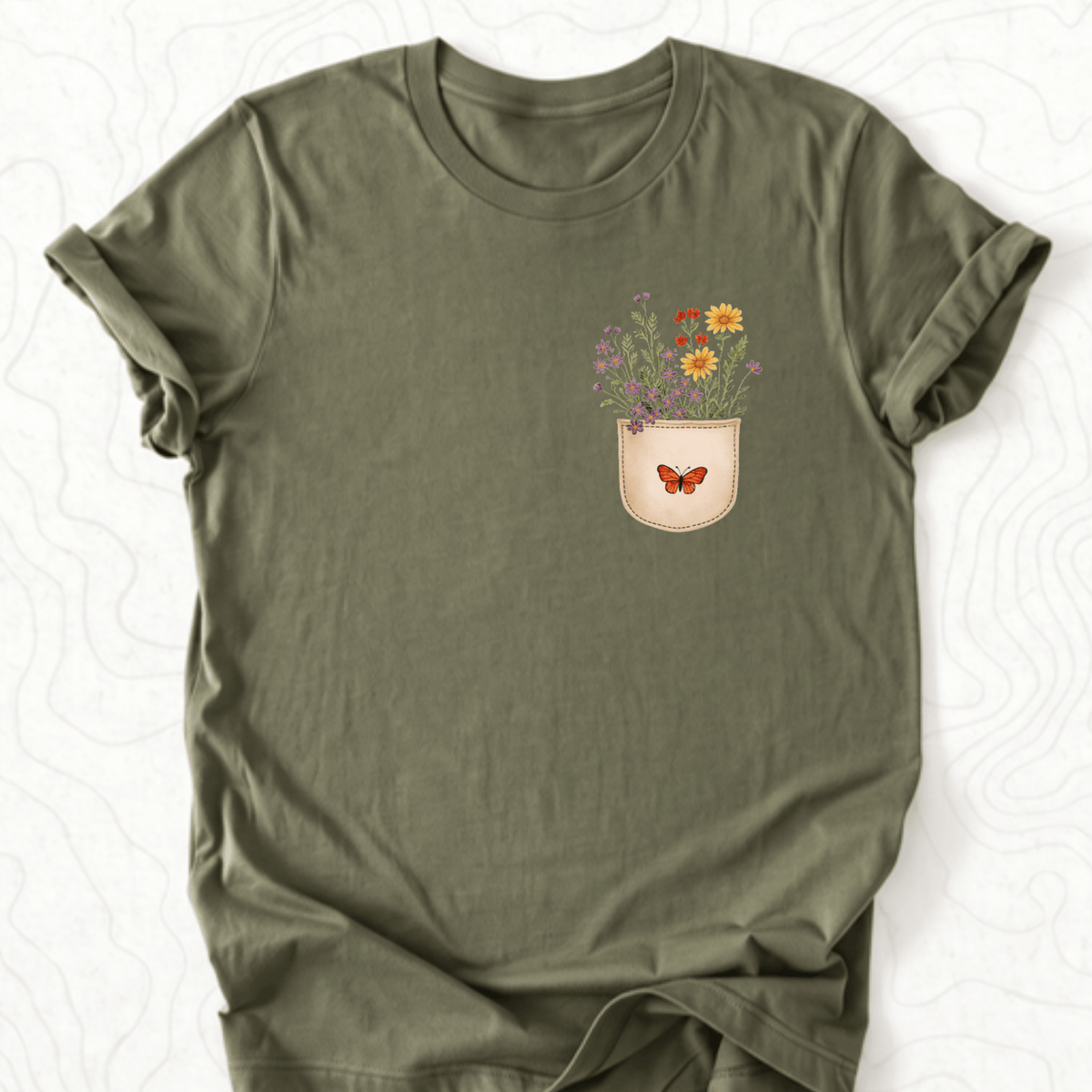 Floral Pocket Tee - Military Green