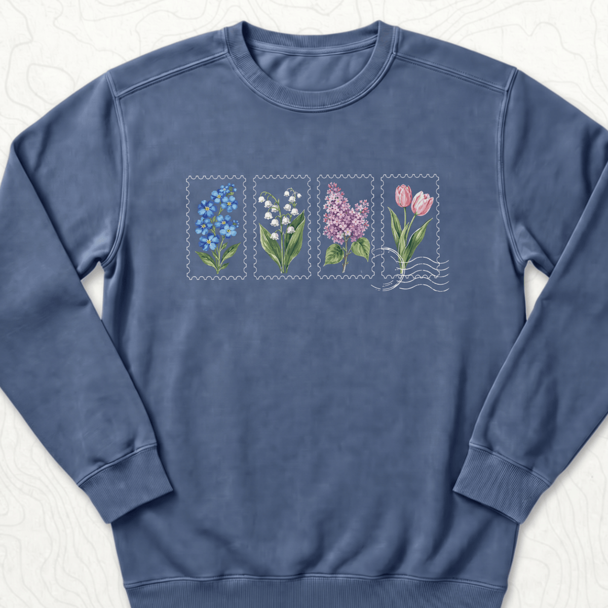 Floral Postage Stamps Sweatshirt - Denim