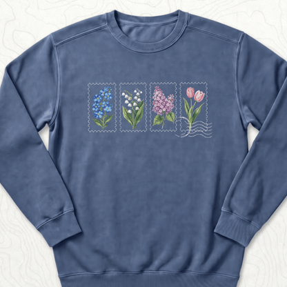 Floral Postage Stamps Sweatshirt - Denim