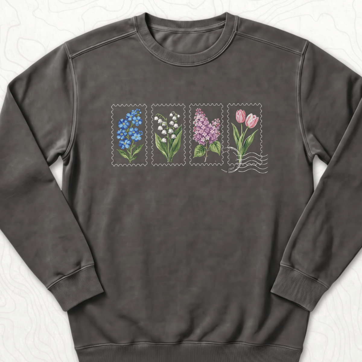 Floral Postage Stamps Sweatshirt - Pepper