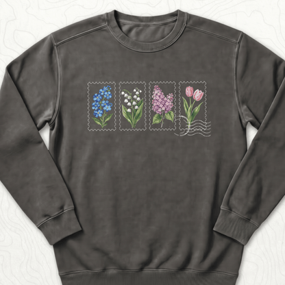 Floral Postage Stamps Sweatshirt - Pepper