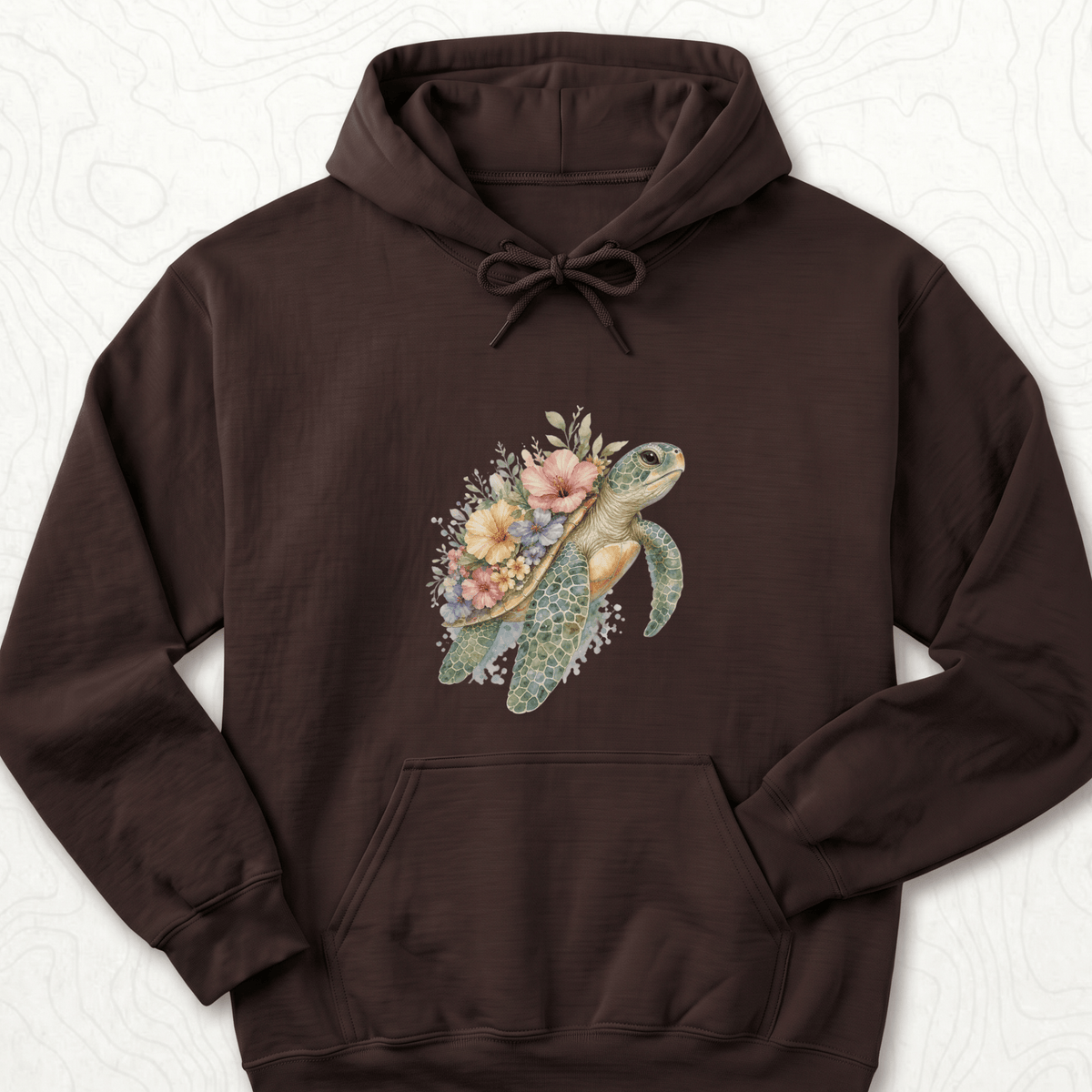 Floral Sea Turtle Hoodie - Dark Chocolate