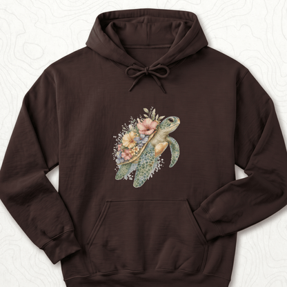 Floral Sea Turtle Hoodie - Dark Chocolate