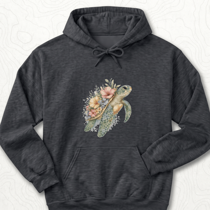 Floral Sea Turtle Hoodie - Dark Heather