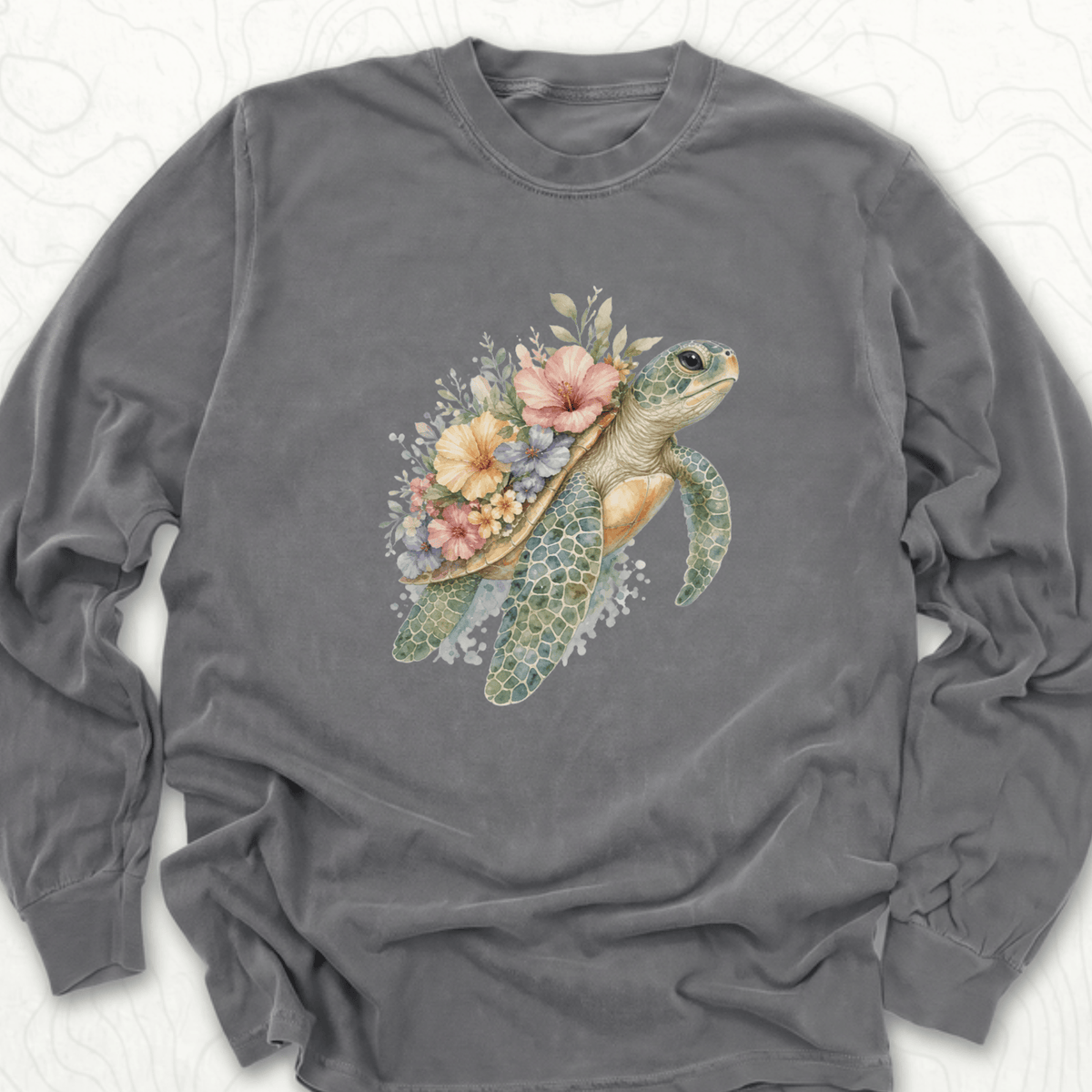 Floral Sea Turtle LS T-shirt - Pepper
