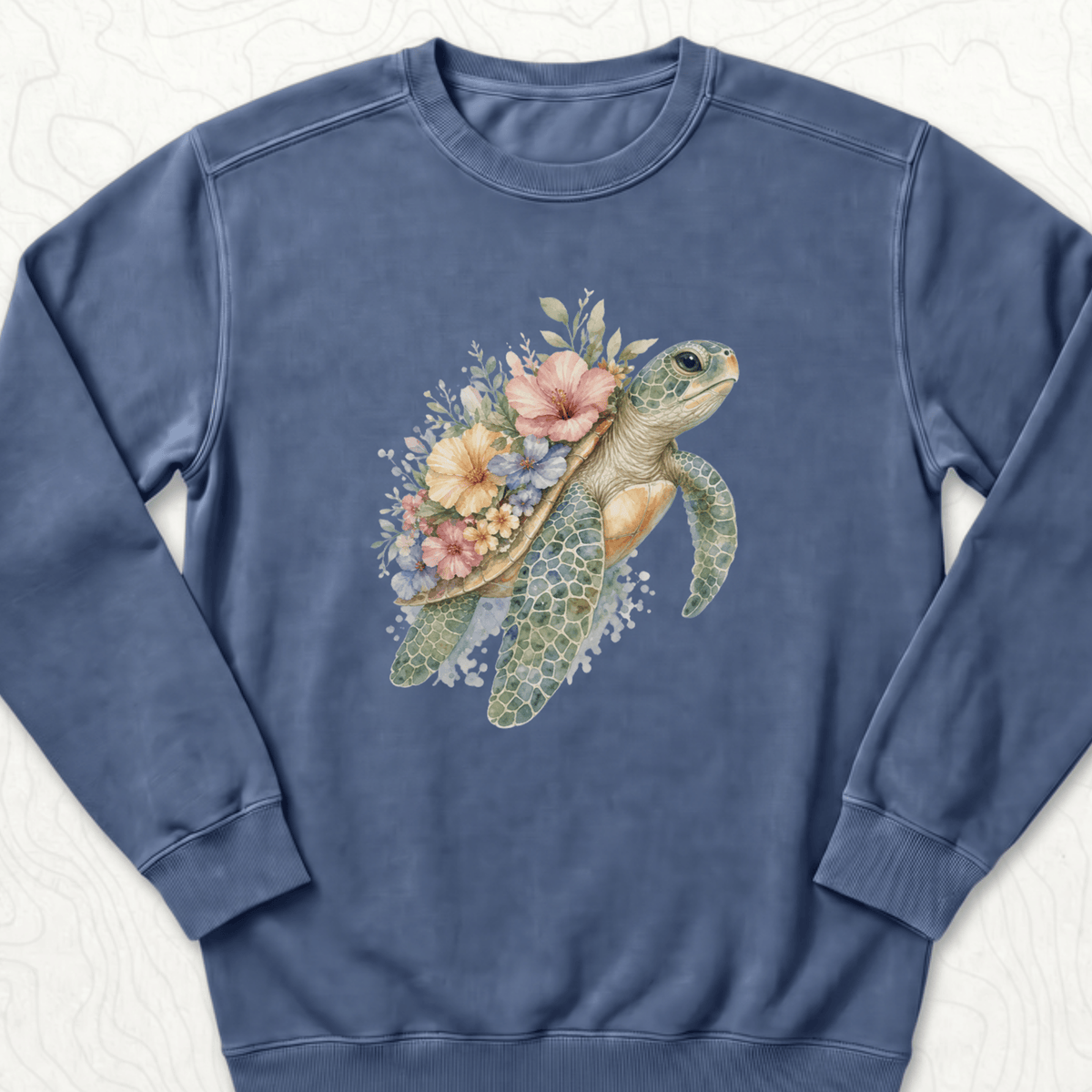 Floral Sea Turtle Sweatshirt - Denim