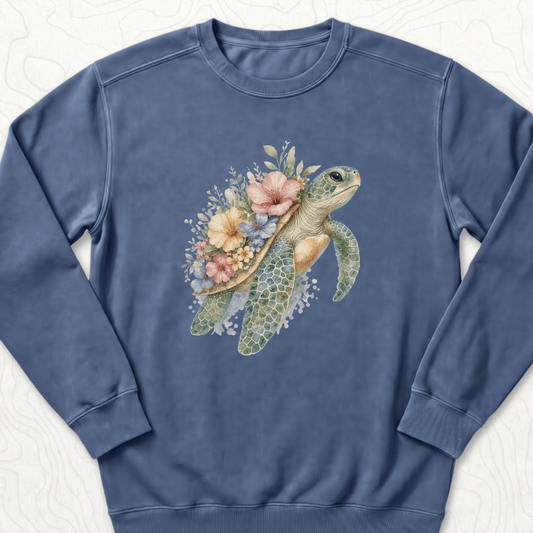 Floral Sea Turtle Sweatshirt - Denim