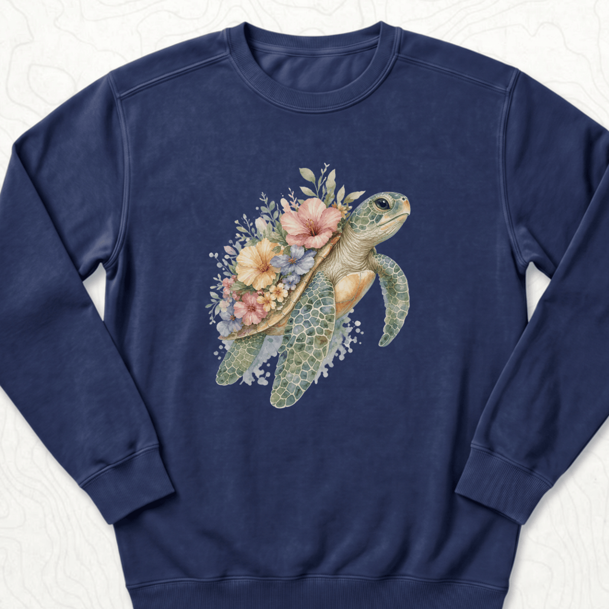 Floral Sea Turtle Sweatshirt - True Navy