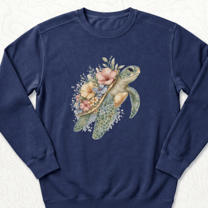 Floral Sea Turtle Sweatshirt - True Navy