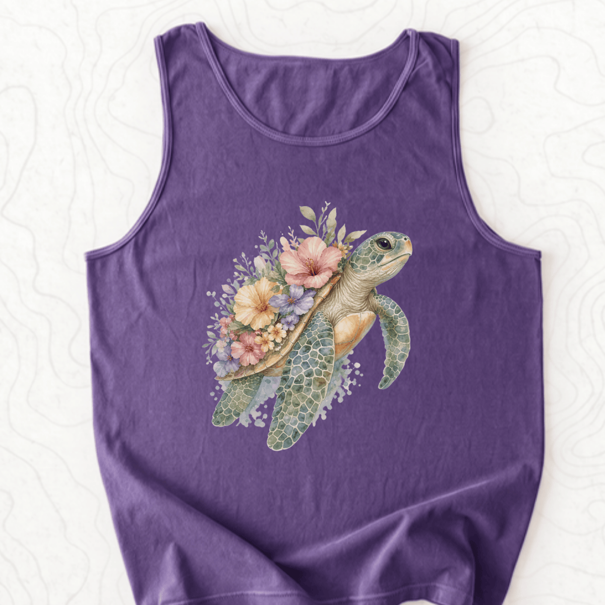 Floral Sea Turtle Tank Top - Grape