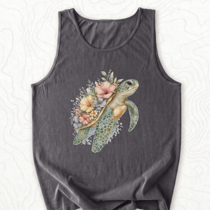Floral Sea Turtle Tank Top - Pepper