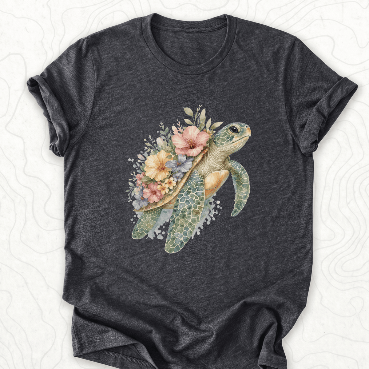 Floral Sea Turtle Tee - Dark Grey Heather