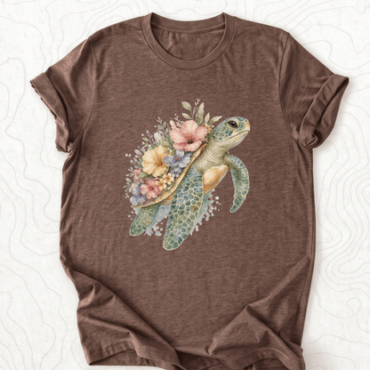 Floral Sea Turtle Tee - Heather Brown