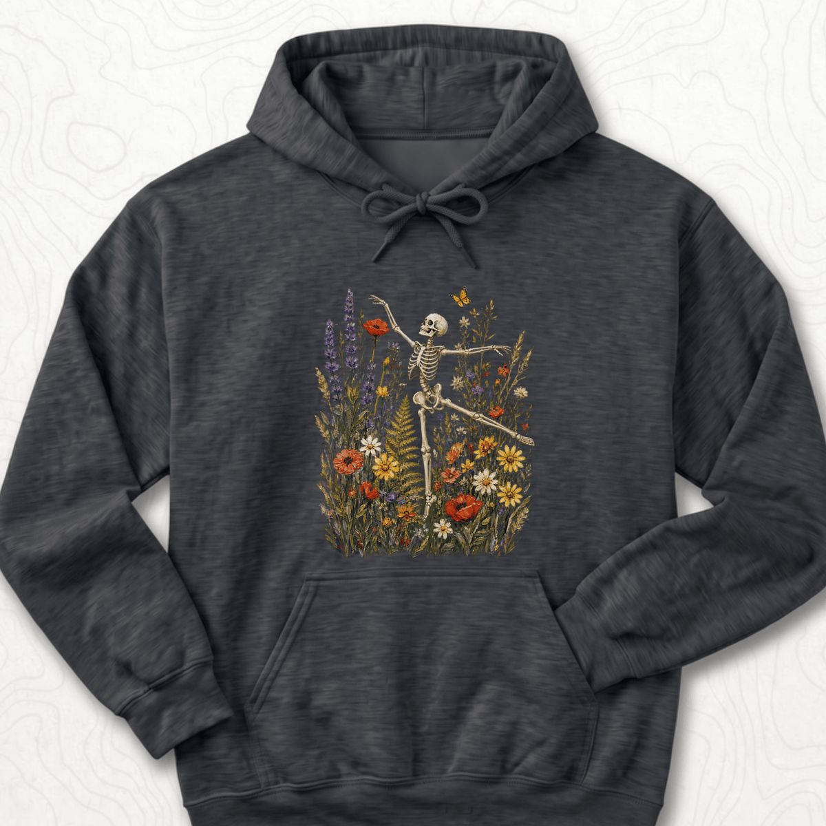 Floral Skeleton Hoodie - Dark Heather