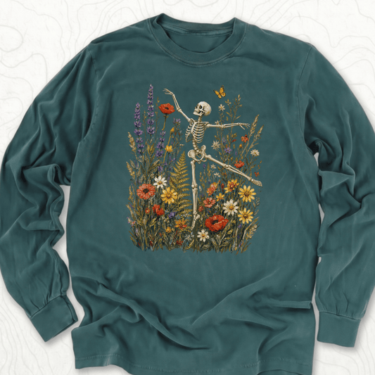 Floral Skeleton LS T-shirt - Blue Spruce