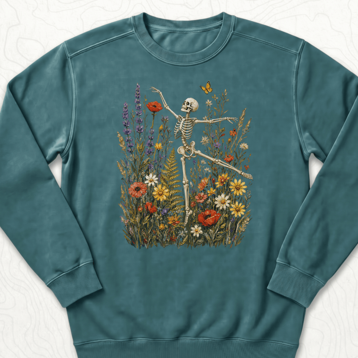 Floral Skeleton Sweatshirt - Blue Spruce