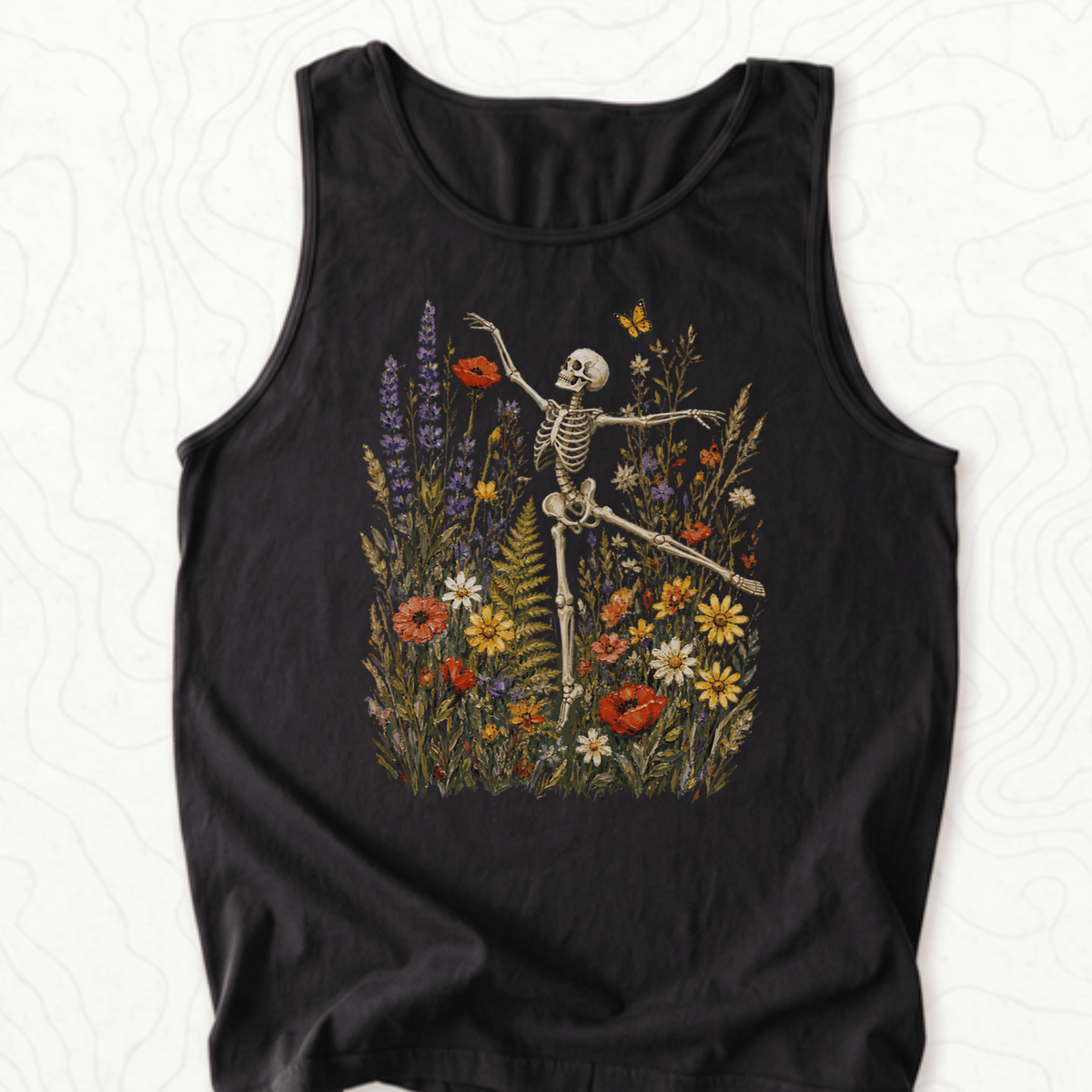 Floral Skeleton Tank Top - Black