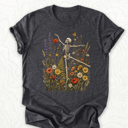 Floral Skeleton Tee - Dark Grey Heather