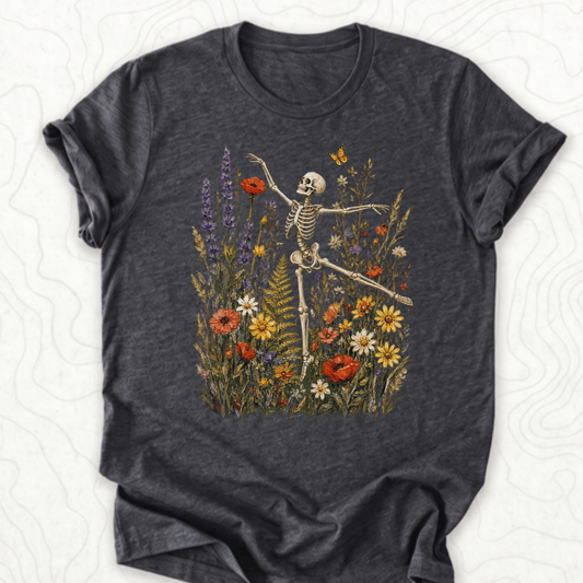 Floral Skeleton Tee - Dark Grey Heather