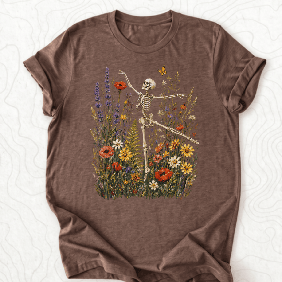Floral Skeleton Tee - Heather Brown