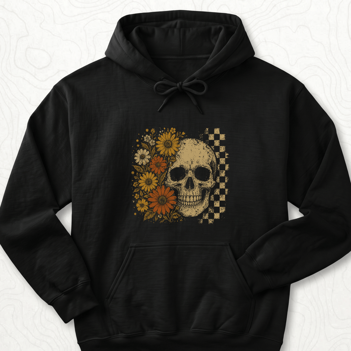 Floral Skull Hoodie - Black