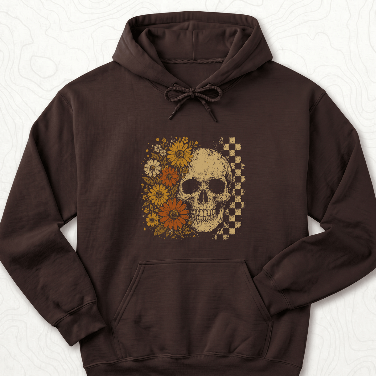Floral Skull Hoodie - Dark Chocolate