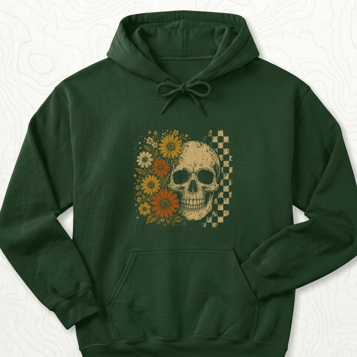 Floral Skull Hoodie - Forest Green