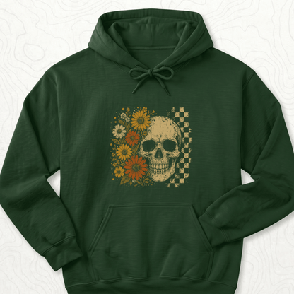 Floral Skull Hoodie - Forest Green