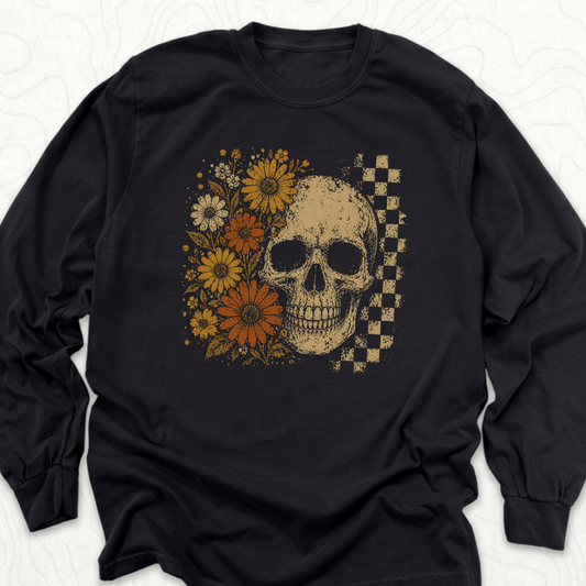 Floral Skull LS T-shirt - Black