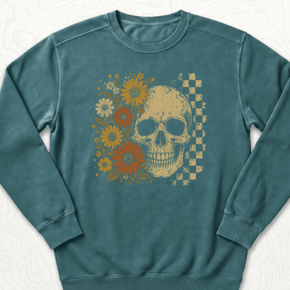 Floral Skull Sweatshirt - Blue Spruce