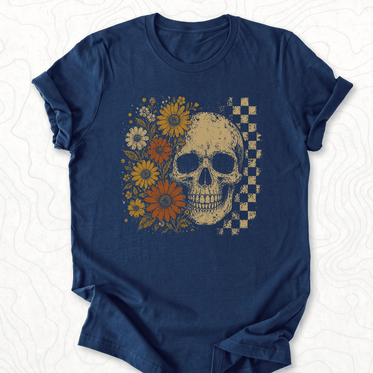 Floral Skull Tee - Navy