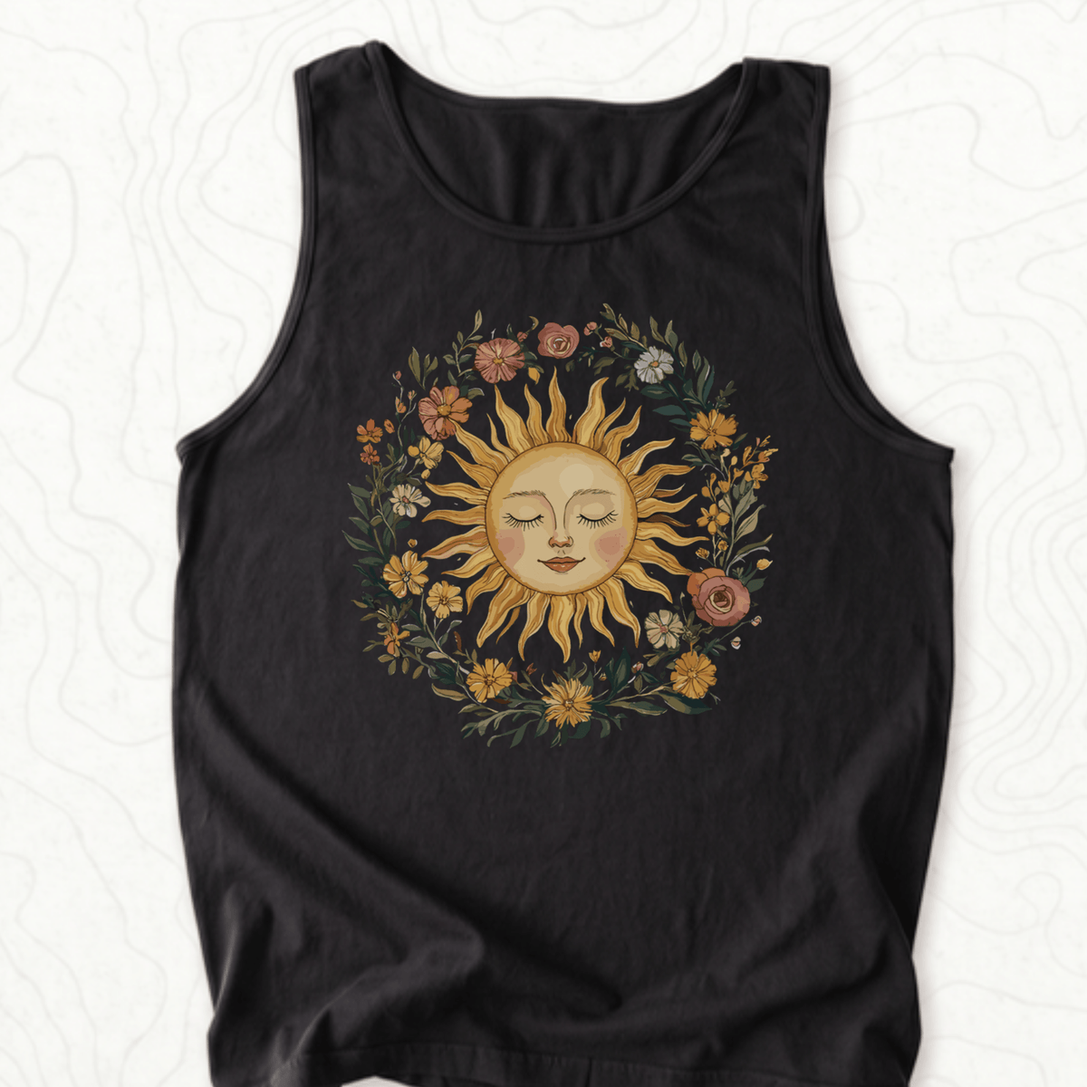 Floral Sun Tank Top - Black