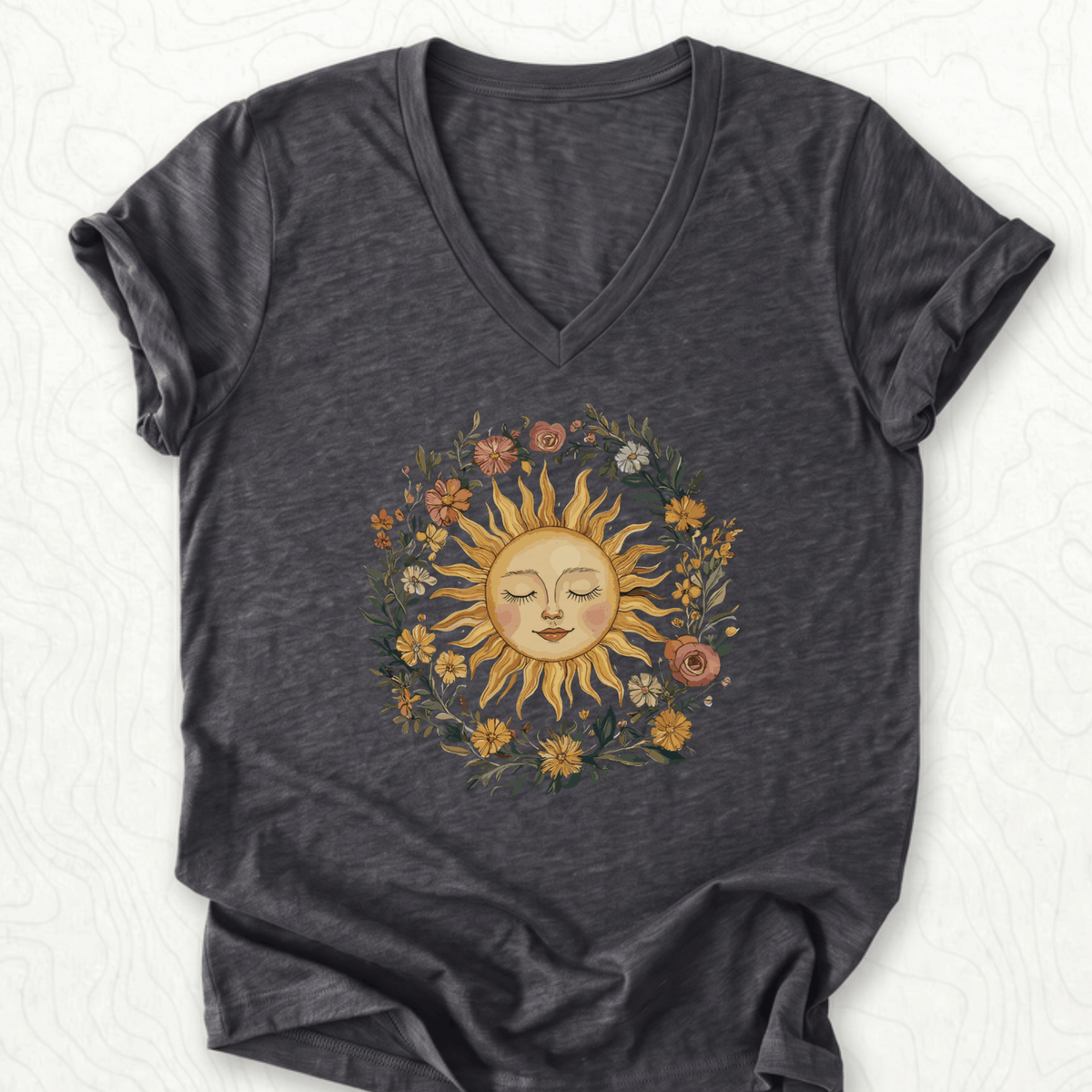 Floral Sun V-Neck - Dark Grey Heather