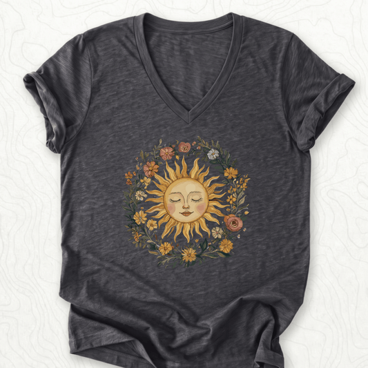 Floral Sun V-Neck - Dark Grey Heather
