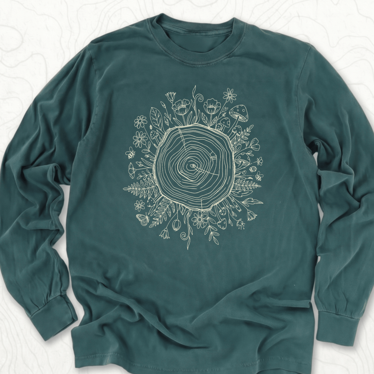 Floral Tree Rings LS T-shirt - Blue Spruce