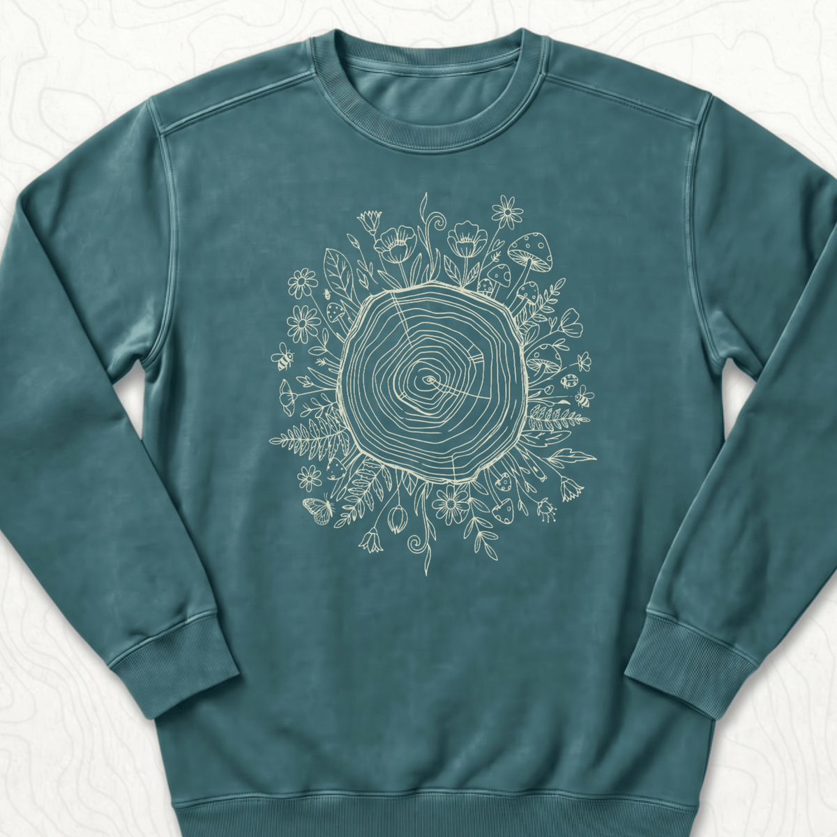 Floral Tree Rings Sweatshirt - Blue Spruce
