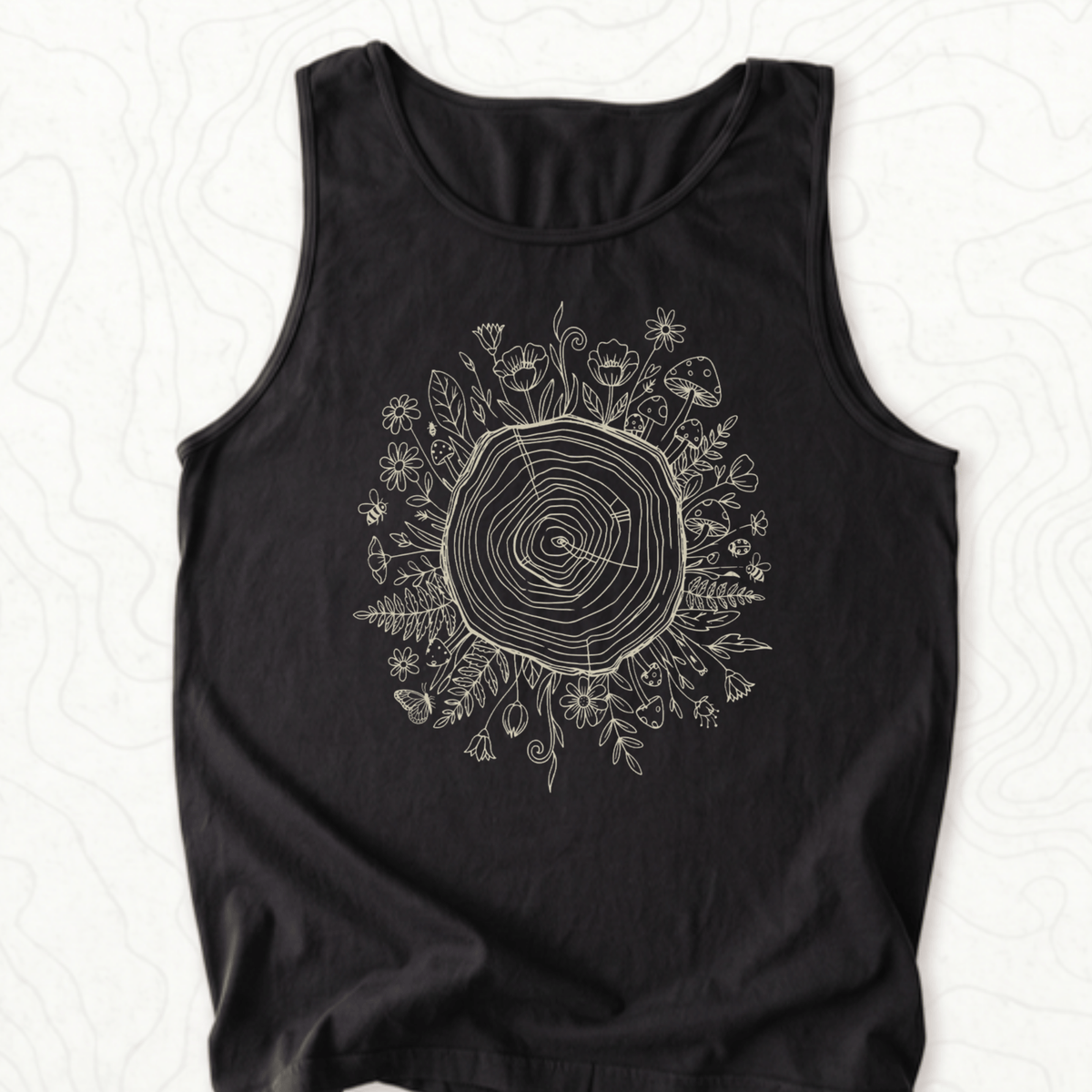 Floral Tree Rings Tank Top - Black