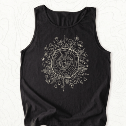 Floral Tree Rings Tank Top - Black